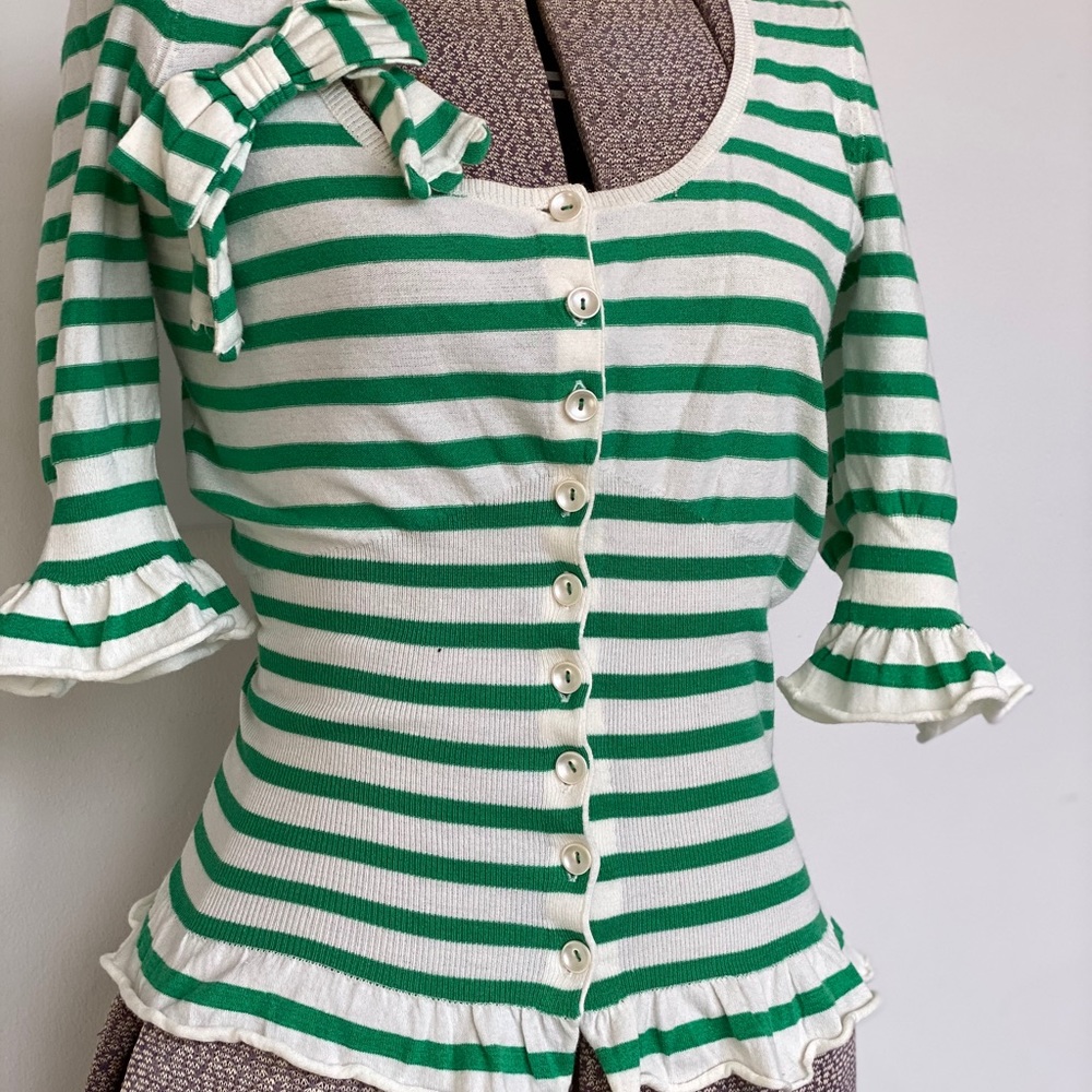 Anthropologie green and white stripe cardigan